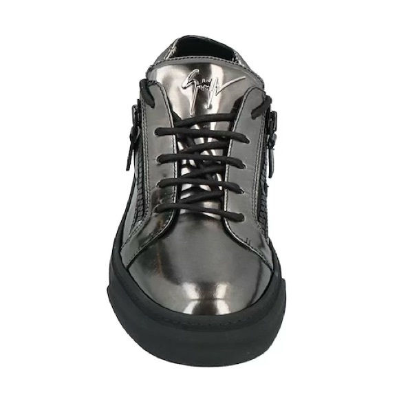 Zanotti Double-Zip Metallic Leather Platform Sneakers in Anthracite - Picture 1 of 9